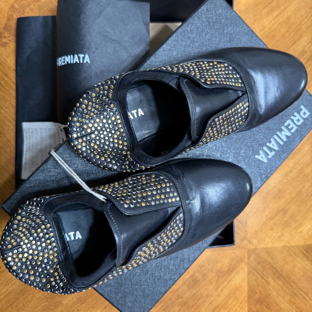 Premiata Black Leather Shoes with Gold Accents - Picture 5 of 13